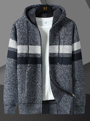 Herren Gestreifte Kapuzenjacke mit Kordelzug und Taschen – Dunkelgrau