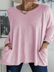 Damen nan oversized Longsleeve-Tunika mit Rundhalsausschnitt, überschnittener Schulter und aufgesetzten Taschen Drune – Rosa