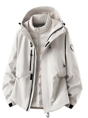 Herren wasserdichte Outdoorjacke mit abnehmbarer Fleece-Innenjacke Nord Taschen – Daunen-Futter – Perlenweiß