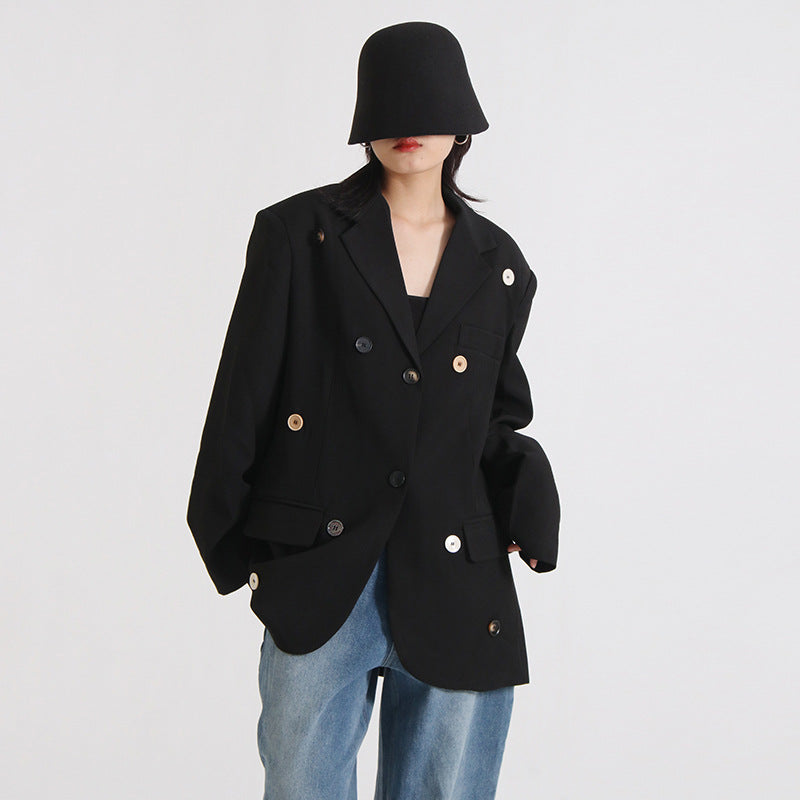 Damen Oversize Blazerjacke mit Goldenen Knöpfen