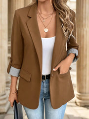 Damen Casual-Blazer mit gekrempelten Ärmeln und gestreiftem Futter Nord Taschen – Braun