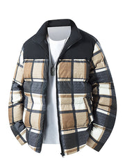 Herren Karierte Kurze Steppjacke mit Taschen – Khaki
