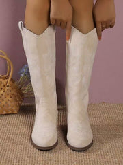 Damen nan Kniestiefel im Westernstil mit mittelhohem Blockabsatz seitlichem Reißverschluss und gesticktem Wildlederfinish Drune – Beige
