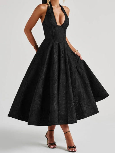 Stilvolles Damen A-Linien Cocktailkleid mit tiefem V-Ausschnitt – Liora