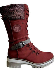 Damen nan hoher Schnürstiefel mit Strickbündchen, robuster Profilsohle und seitlichem Reißverschluss Drune – Rot