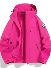 Damen Wasserfeste technische Kapuzenjacke mit verschweißten Nähten und verstellbaren Bündchen Nord Taschen – Fuchsienrot