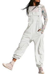 Damen Lässiger Jumpsuit mit praktischen Taschen und elastischem Saum Nord Taschen – Weiß