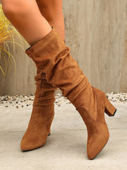 Damen Overkneestiefel mit Leopardenmuster und Blockabsatz – Camel