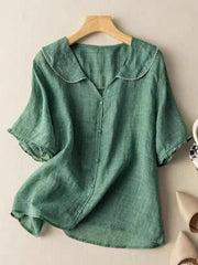 Locker sitzende Vintage-Bluse für Damen mit Knopfverzierung – Grün