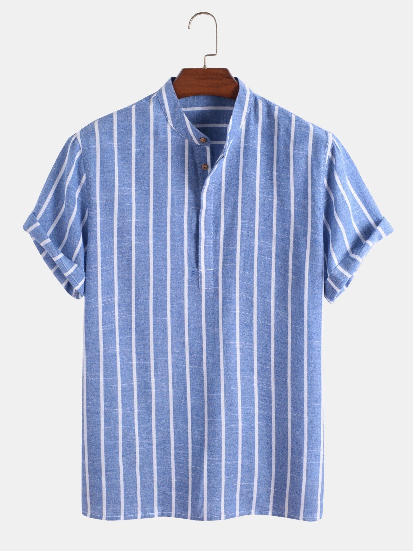 Samuel | Kurzarm-Henley-Sommerhemd mit Streifenmuster