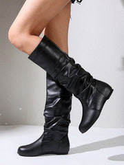 Damen nan knielange Slouch-Stiefel mit weichem Schaft und niedrigem Blockabsatz Drune – Schwarzes Flach