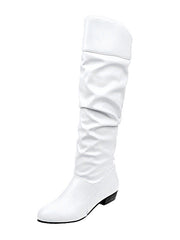 Damen nan knielange Slouch-Stiefel mit weichem Schaft und niedrigem Blockabsatz Drune – Weiß (niedriger Absatz)