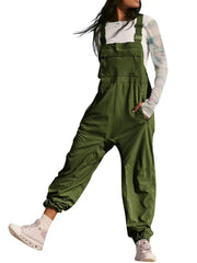 Damen Lässiger Jumpsuit mit praktischen Taschen und elastischem Saum Nord Taschen – Olivgrün