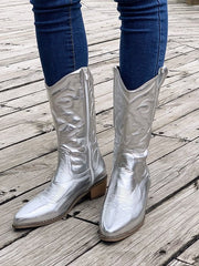 Damen nan Cowboystiefel mit mittelhohem Blockabsatz und seitlichem Reißverschluss Drune – Silber