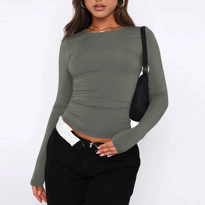 Asa - modisches, schlichtes damen-t-shirt mit rundhalsausschnitt und langen armeln