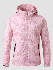 Damen leichte wasserabweisende Kapuzenjacke mit floralem Blätterdruck und verstellbarer Kapuze Nord Taschen – Frauen Ahorn Pink