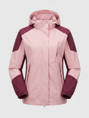 Damen Leichte Wasserdichte Outdoorjacke mit Kapuze Atmungsaktive Membran und Versteckten Reißverschlüssen Nord Taschen – Damen Pink-Weinrot – single