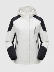 Damen Leichte Wasserdichte Outdoorjacke mit Kapuze Atmungsaktive Membran und Versteckten Reißverschlüssen Nord Taschen – Frauen Weiß-Schwarz (Einmalig)