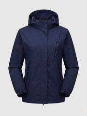 Damen Leichte Wasserdichte Outdoorjacke mit Kapuze Atmungsaktive Membran und Versteckten Reißverschlüssen Nord Taschen – Herren Dunkelblau (einfach)