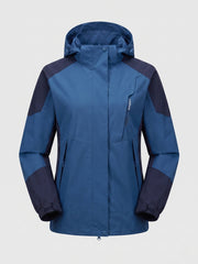 Damen Leichte Wasserdichte Outdoorjacke mit Kapuze Atmungsaktive Membran und Versteckten Reißverschlüssen Nord Taschen – Herren Jeans Blau (gewaschen)