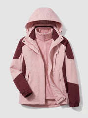 Damen wasserdichte zweilagige Outdoor-Jacke mit Kapuze, atmungsaktive Membran und verstellbarem Saum Nord Taschen – Damen Rosé-Wein Rot (Einzigartig)