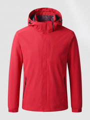 Herren Atmungsaktive Softshell Funktionsjacke mit Verstaubarem Kapuze und Klettverschluss-Manschetten Nord Taschen – Rot - Männer