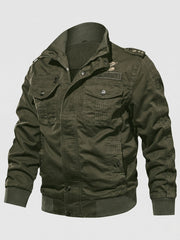Herren gepolsterte Canvas-Bomberjacke im Feldlook mit Schulterklappen und warmem Teddy-Fleece-Futter Nord Taschen – Grün