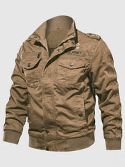 Herren gepolsterte Canvas-Bomberjacke im Feldlook mit Schulterklappen und warmem Teddy-Fleece-Futter Nord Taschen – Khaki