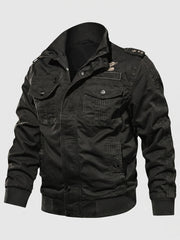 Herren gepolsterte Canvas-Bomberjacke im Feldlook mit Schulterklappen und warmem Teddy-Fleece-Futter Nord Taschen – Schwarz
