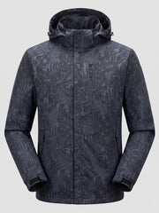Herren Leichte Hoodie Jacke mit Subtilem Blattdruck und Winddichter Softshell-Außenlage Nord Taschen – Schwarz (Maple Design)