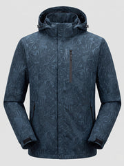 Herren Leichte Hoodie Jacke mit Subtilem Blattdruck und Winddichter Softshell-Außenlage Nord Taschen – Tiefblau mit Ahornmuster