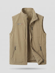 Herren Leichtgewichts Utility Weste mit Reißverschlusstaschen und Stehkragen Nord Taschen – 1906 Khaki