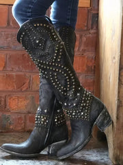Karla | Damen Western-Stiefeletten mit Nieten und High Heels – Schwarz
