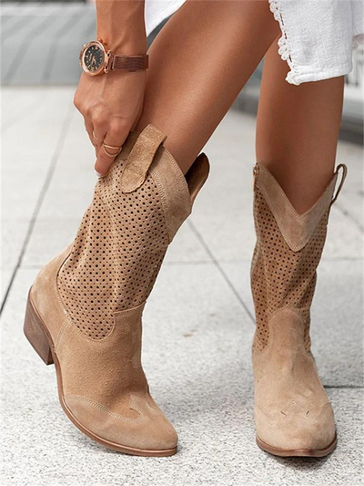 Weiße Cowboystiefel aus veganem Leder – Bestickter Westernstil