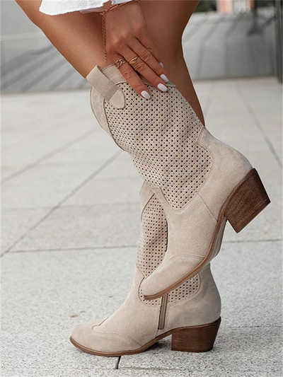 Weiße Cowboystiefel aus veganem Leder – Bestickter Westernstil