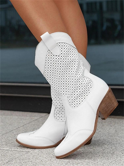 Weiße Cowboystiefel aus veganem Leder – Bestickter Westernstil