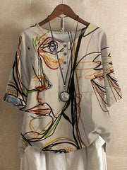 Damenbluse mit Blumenmuster und lockerer Passform – Beige