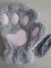 Kitty | Fingerlose Handschuhe mit Pfotenabdruck – Grau