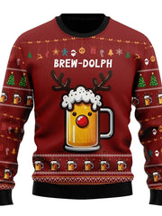 Karl | Herren Lustiger Bier-Weihnachtspullover – Rot / Bier Druck