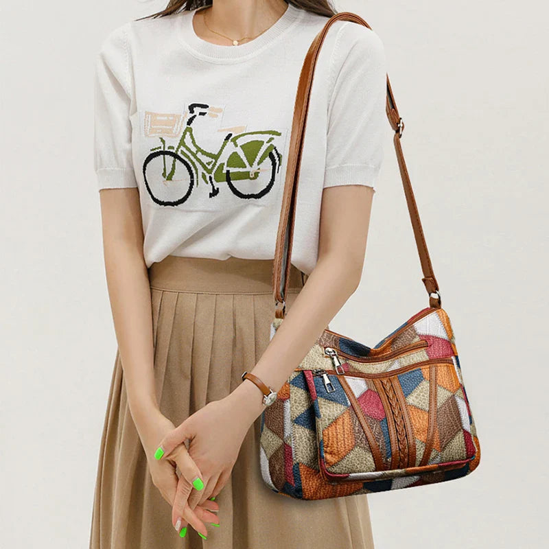 Vintage Straw Tote Strandtasche – Große Handgewebte Tasche mit Vegan-Leder