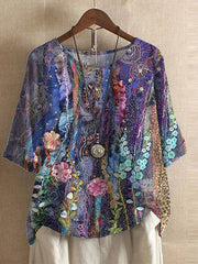 Damenbluse mit Blumenmuster und lockerer Passform – Violett