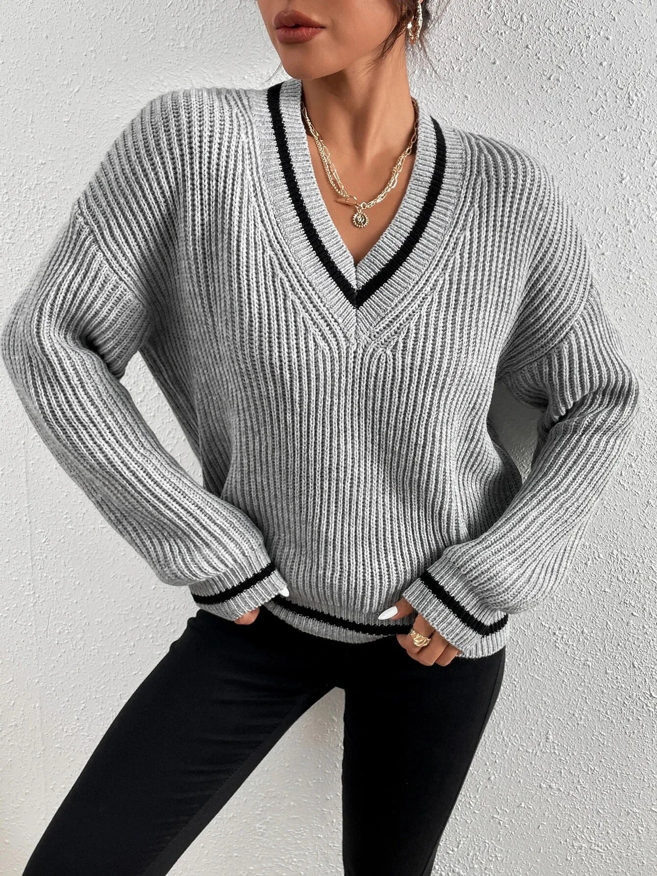 Marina | Gestreifter Waffelstrick-Pullover