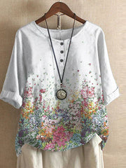 Damenbluse mit Blumenmuster und lockerer Passform – Weiß