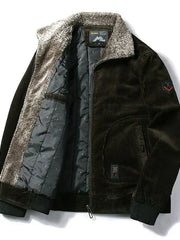 Herren Bomberjacke mit Plüschkragen und Taschen – Olivgrün