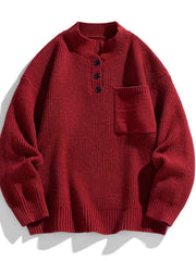 Franziska | Herren Winter-Strickpullover mit Knopfleiste – Rot