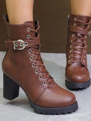 Claudia | Damen Schnürstiefeletten mit Schnallendetail – Braun