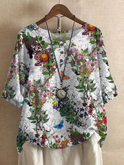 Damenbluse mit Blumenmuster und lockerer Passform – Weiße Blumen