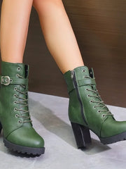Claudia | Damen Schnürstiefeletten mit Schnallendetail – Grün