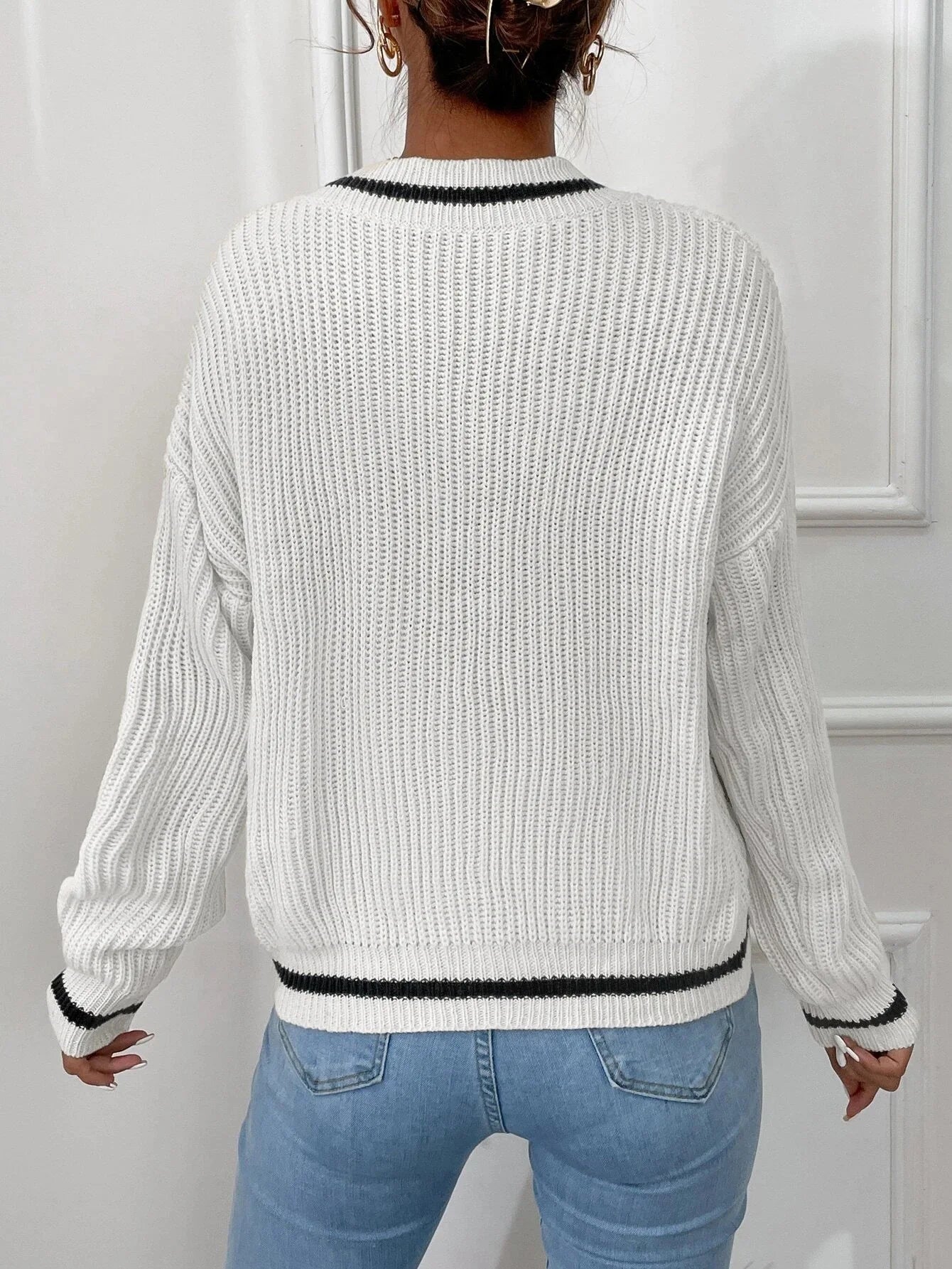 Marina | Gestreifter Waffelstrick-Pullover