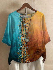 Damenbluse mit Blumenmuster und lockerer Passform – Blau/Orange